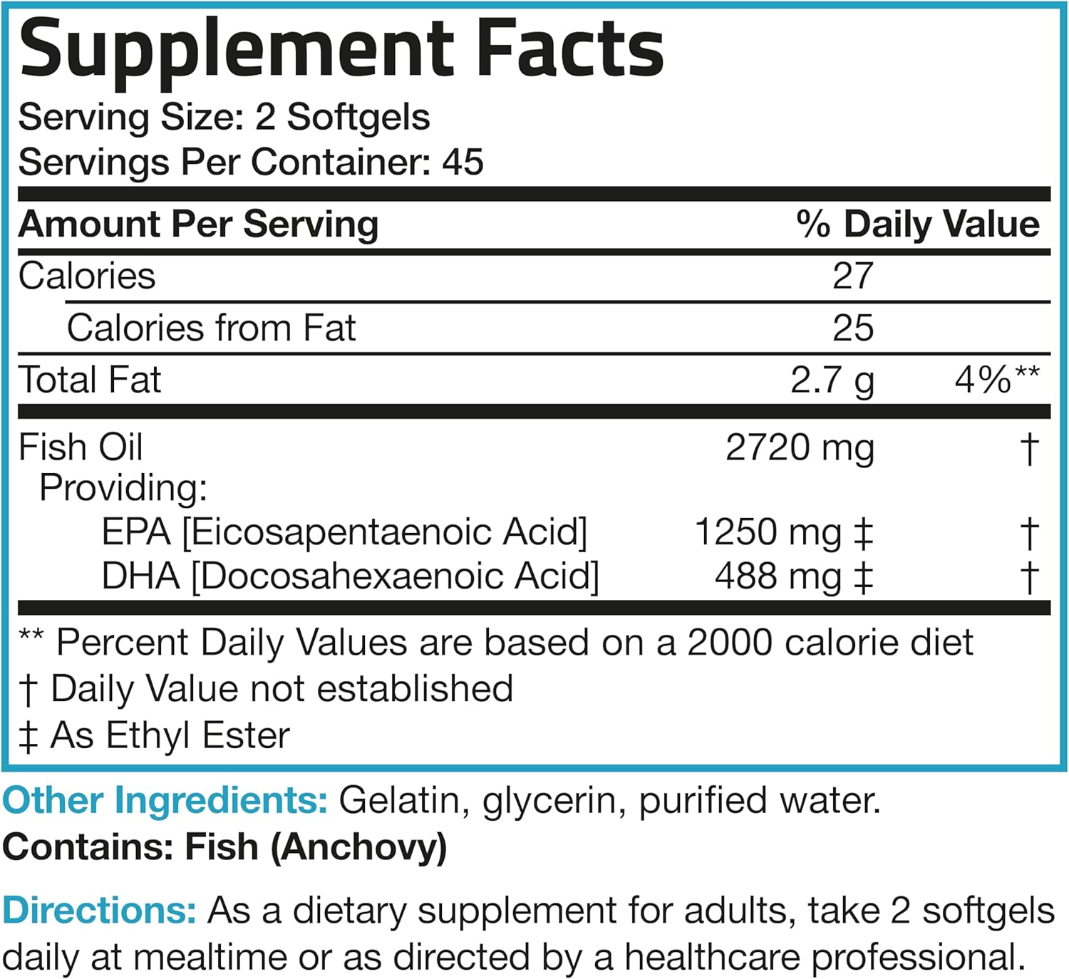 High Potency Bronson Omega-3 Fish Oil Softgels - Triple Strength, 2720 mg, High EPA 1250 mg DHA 488 mg, Non-GMO, Heavy Metal Tested - 90 count