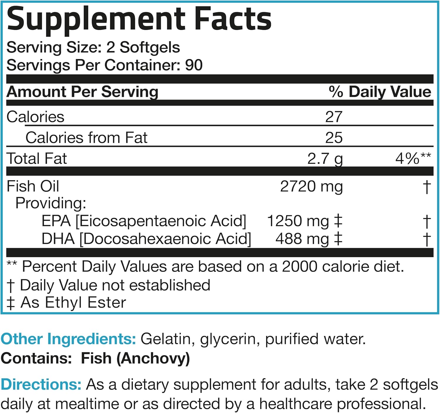 High Potency Bronson Omega-3 Fish Oil Supplement, Triple Strength 2720 mg, EPA 1250 mg DHA 488 mg, Non-GMO, Heavy Metal Tested, 180 Softgels