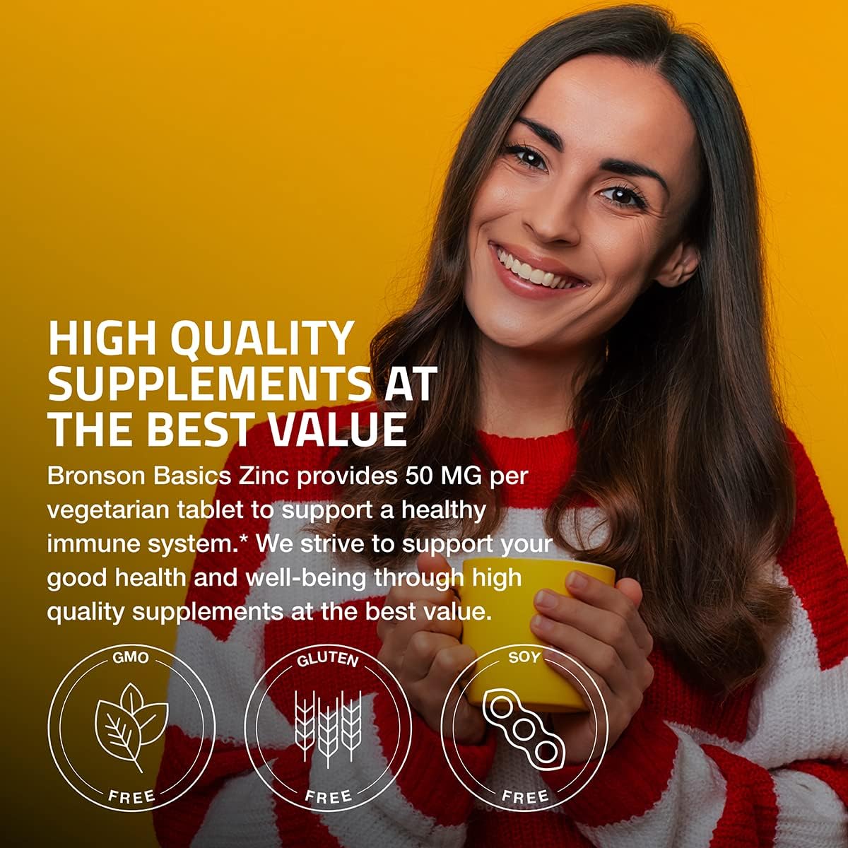 High Potency Bronson Zinc 50 MG: Immune, Antioxidant & Skin Health Support - 1 Year Supply, Non-GMO, 360 Veg Tablets