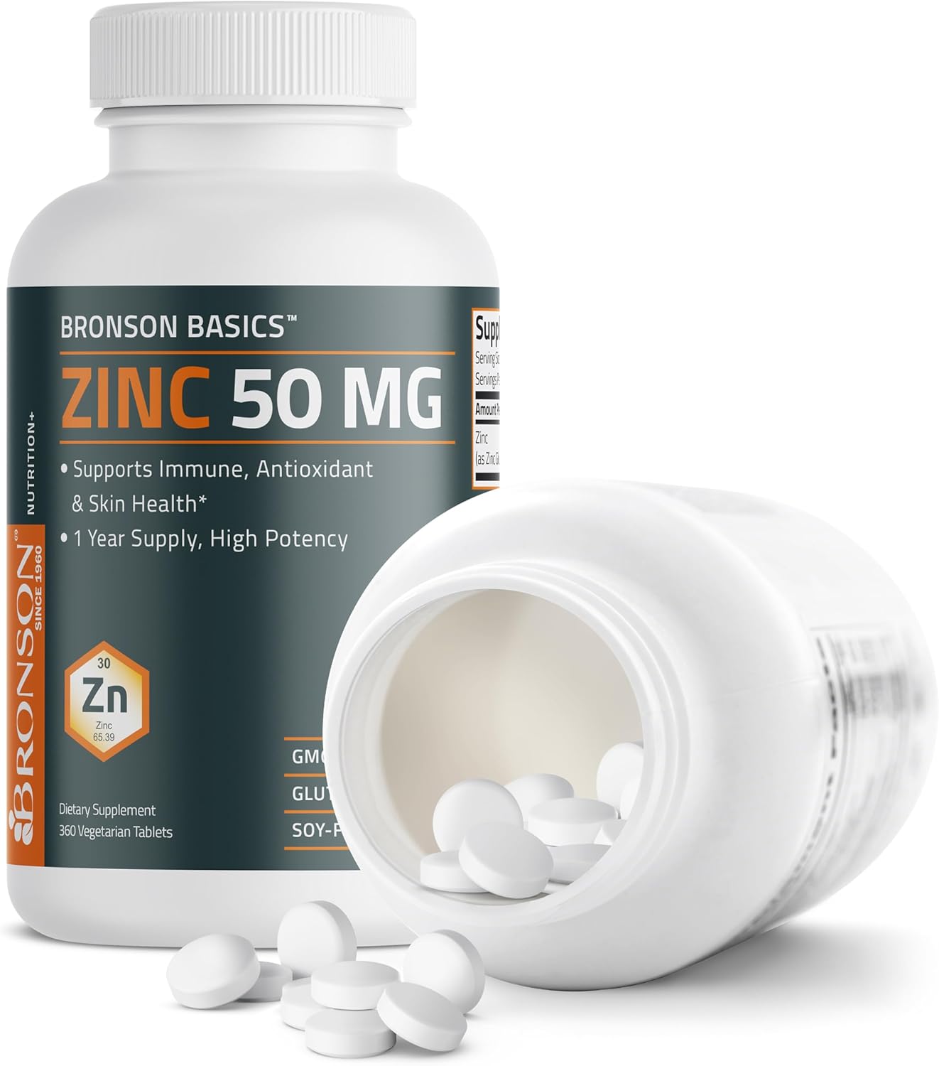 High Potency Bronson Zinc 50 MG: Immune, Antioxidant & Skin Health Support - 1 Year Supply, Non-GMO, 360 Veg Tablets