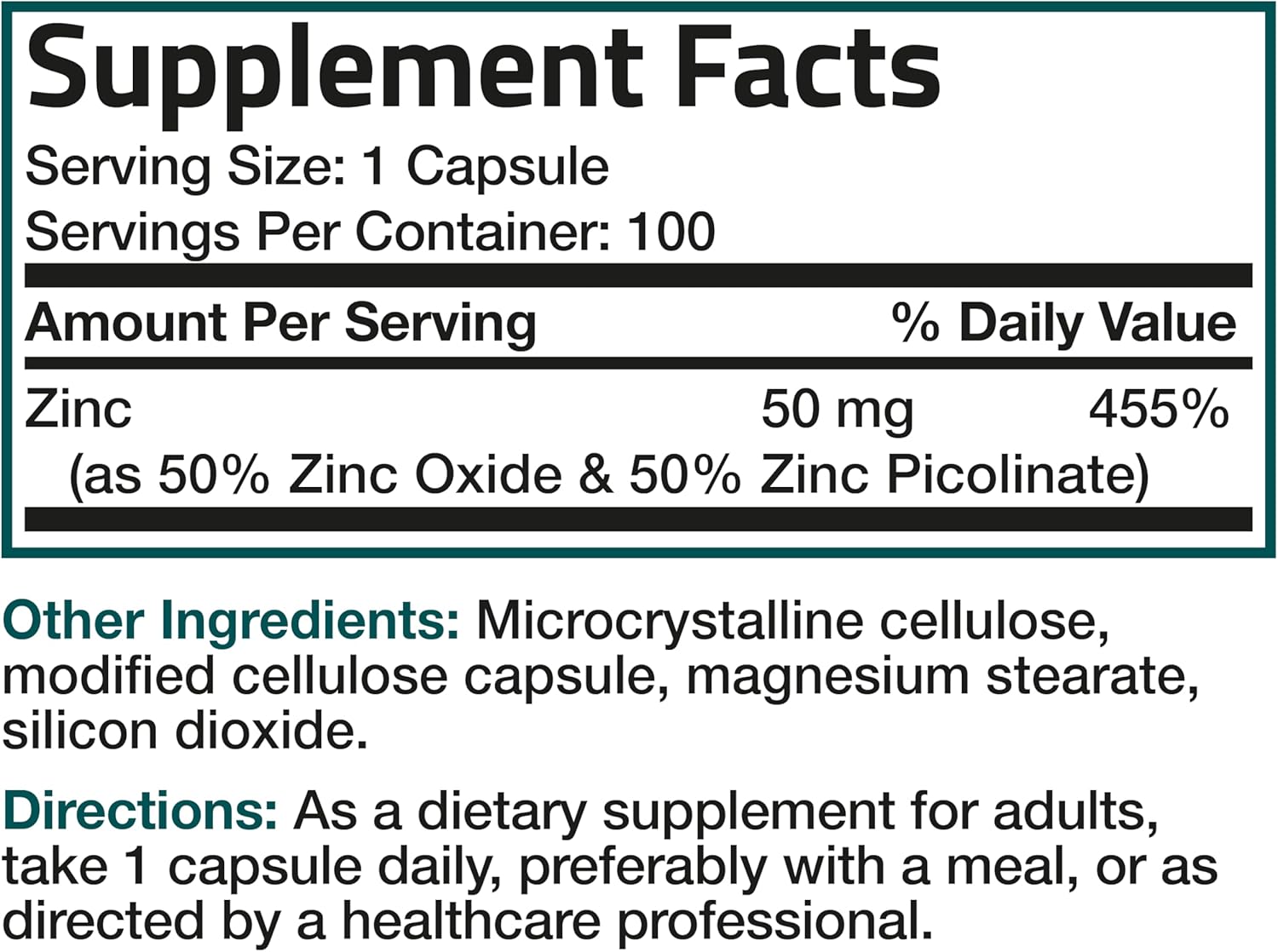 High Potency Bronson Zinc 50mg Complex with Zinc Oxide & Zinc Picolinate - Immune Support & Antioxidant for Skin Health - Non GMO, 100 Veg Caps