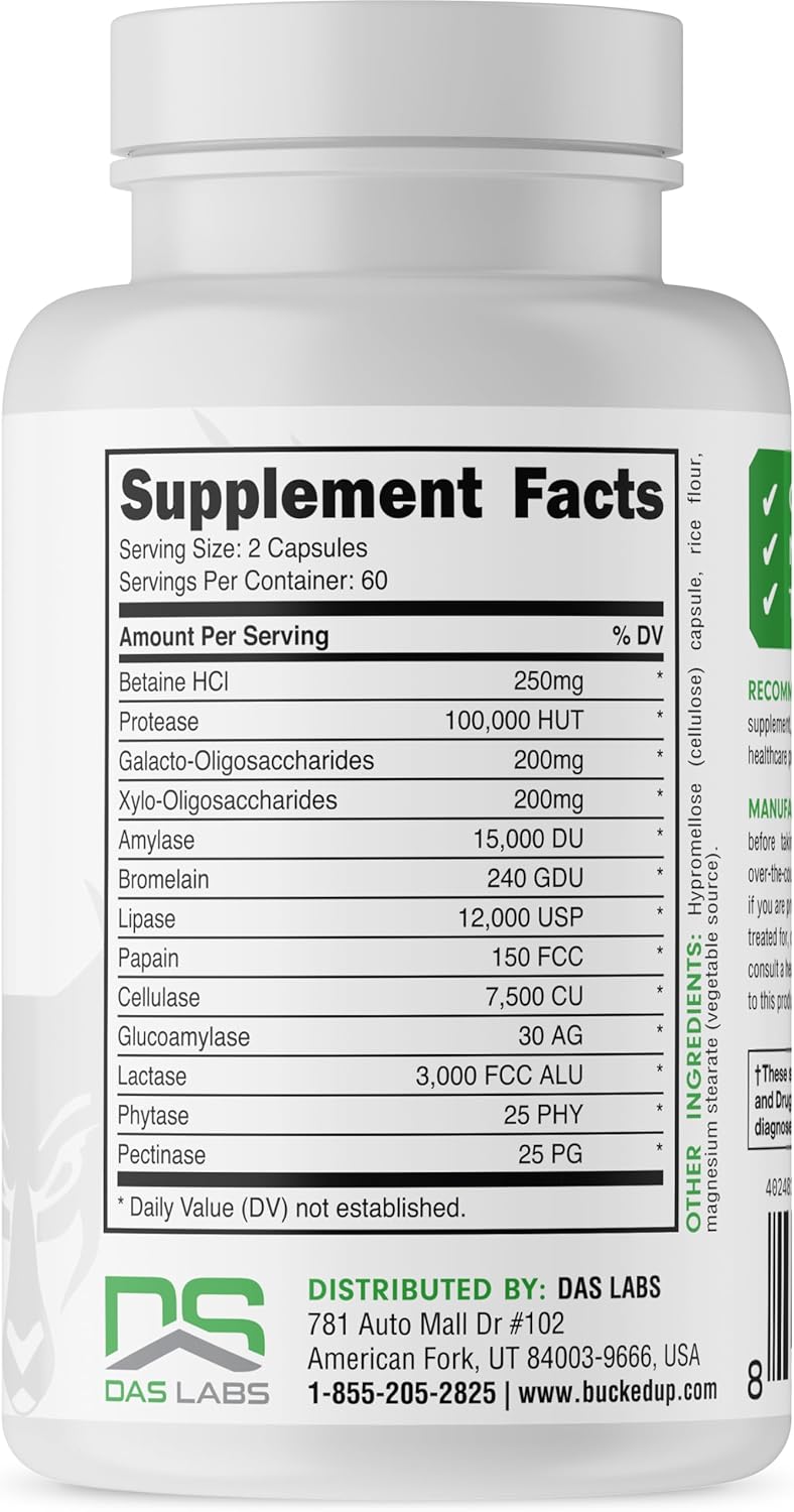 High-Potency Bucked Up Digestive Enzymes - 1500mg, 60 Servings, 120 Capsules