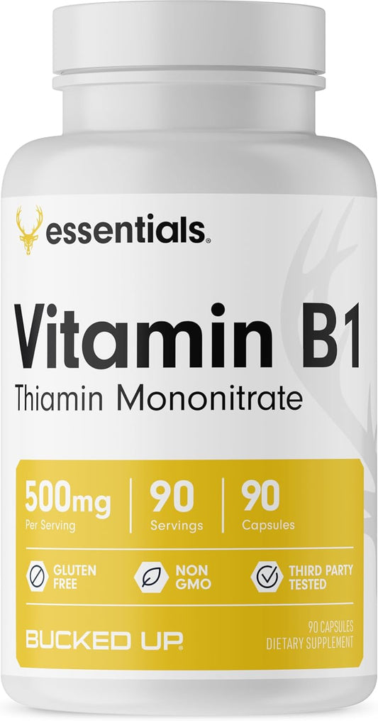 High Potency Bucked Up Vitamin B1 500mg Capsules, Essential Nutrient Supplement (90 Servings)