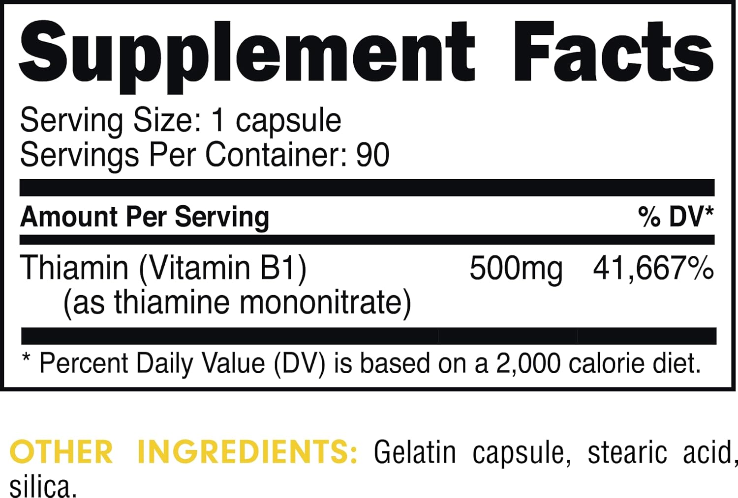 High Potency Bucked Up Vitamin B1 500mg Capsules, Essential Nutrient Supplement (90 Servings)