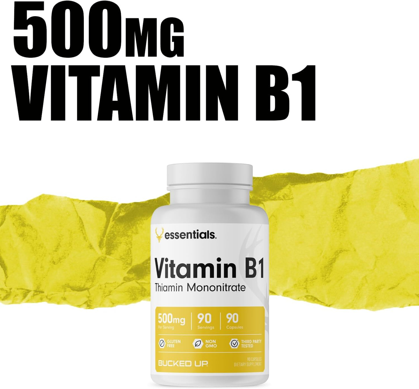 High Potency Bucked Up Vitamin B1 500mg Capsules, Essential Nutrient Supplement (90 Servings)