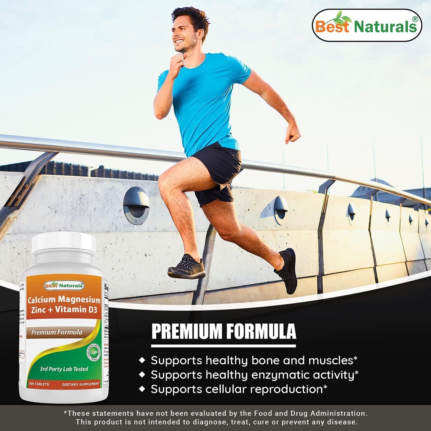 High Potency Calcium Magnesium Zinc Supplement with Vitamin D3 & Vitamin C - 1000 mg