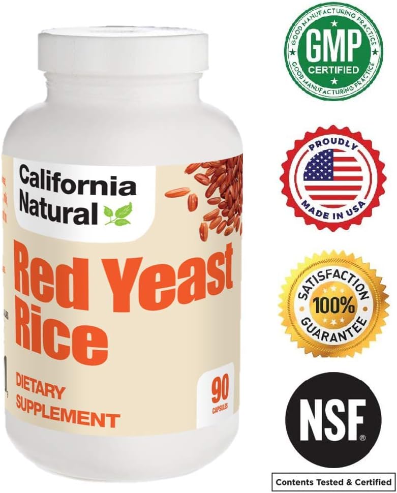 High Potency California Red Yeast Rice Extract 600mg Capsules - Heart Health & Cholesterol Support - Vegetarian Supplement - 90 Pills