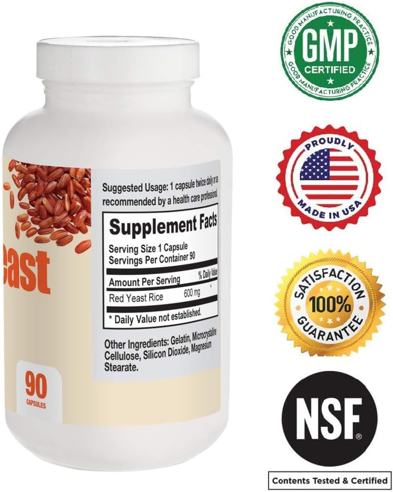High Potency California Red Yeast Rice Extract 600mg Capsules - Heart Health & Cholesterol Support - Vegetarian Supplement - 90 Pills