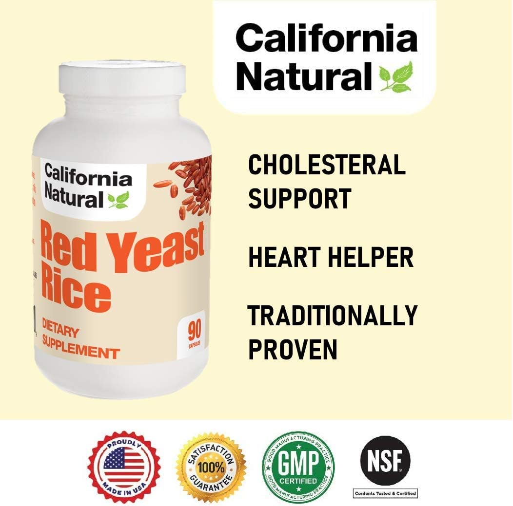 High Potency California Red Yeast Rice Extract 600mg Capsules - Heart Health & Cholesterol Support - Vegetarian Supplement - 90 Pills