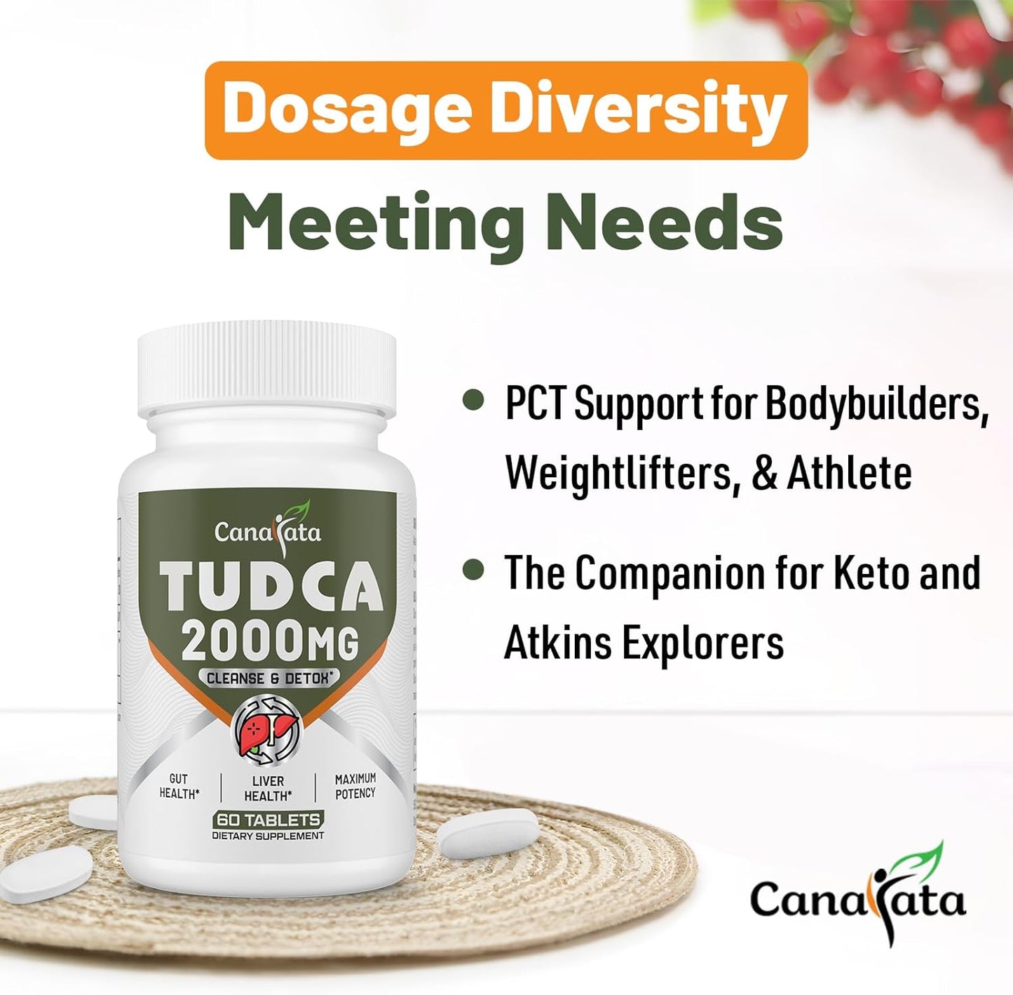 High Potency Canarata TUDCA Liver Support Supplement - Promotes Liver Detox & Cleansing - Supports Liver & Gallbladder Health - Easy-to-Swallow Tablets - 60 Day Supply