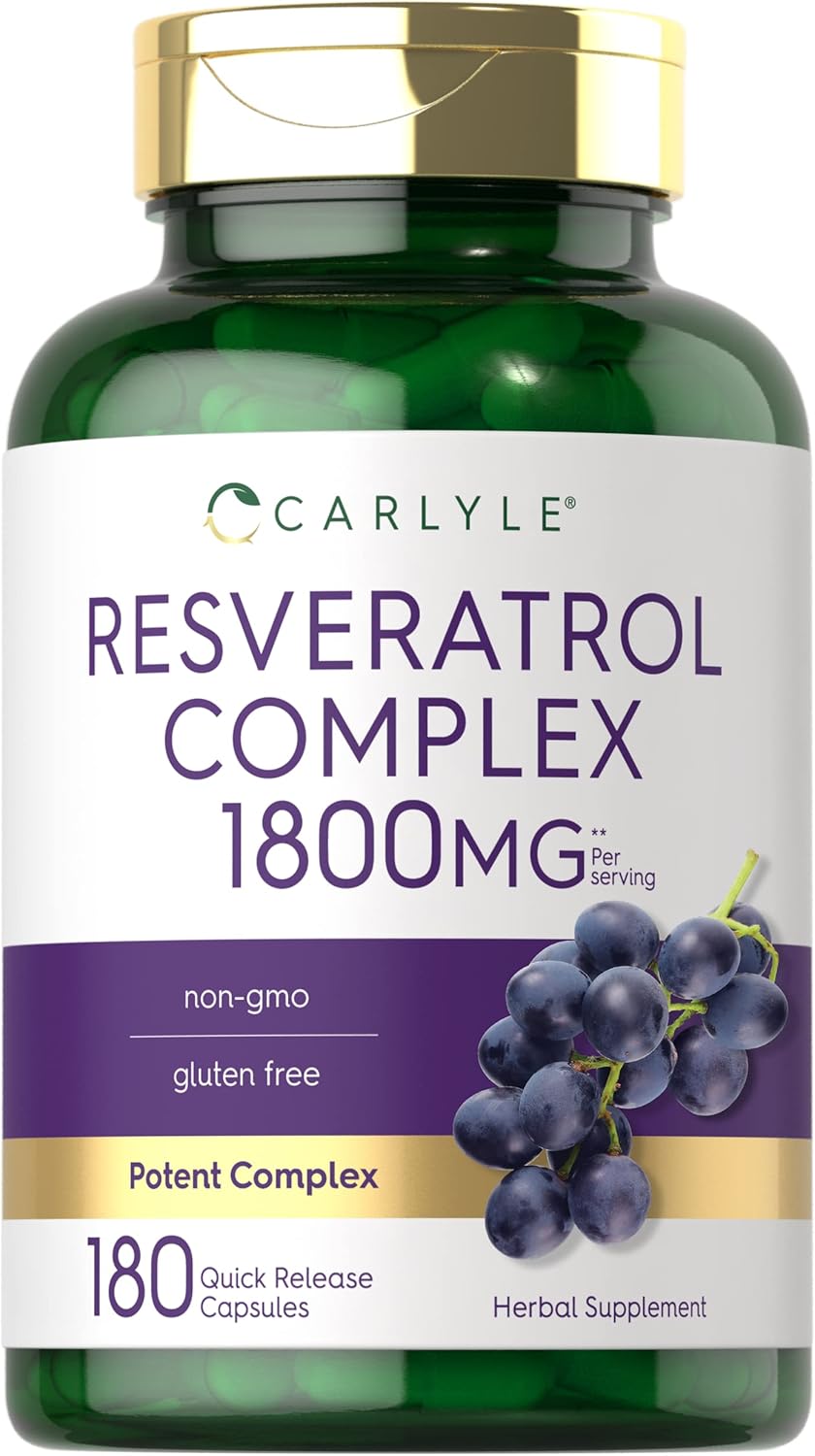 High Potency Carlyle Resveratrol Supplement - 1800mg, 180 Capsules - Non-GMO & Gluten Free Formula