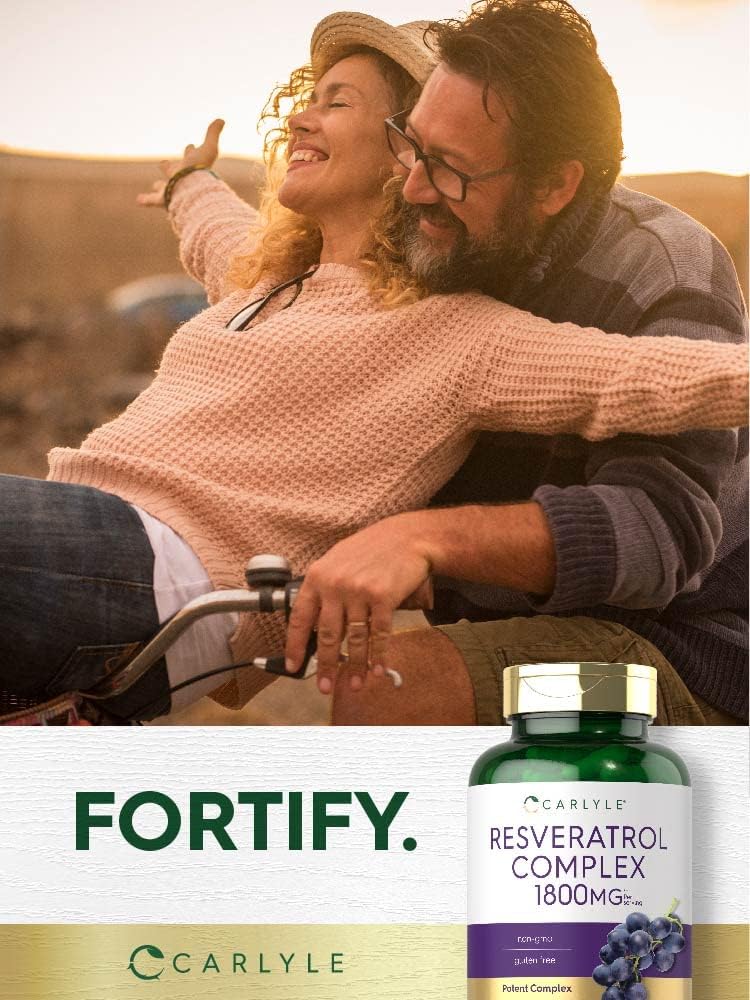 High Potency Carlyle Resveratrol Supplement - 1800mg, 180 Capsules - Non-GMO & Gluten Free Formula