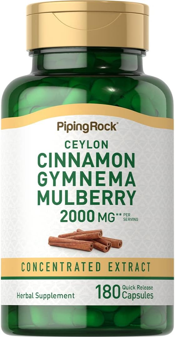 High Potency Ceylon Cinnamon Gymnema Mulberry Complex Capsules - 2000mg, 180ct - Herbal Supplement with Concentrated Extracts - Non-GMO, Gluten Free