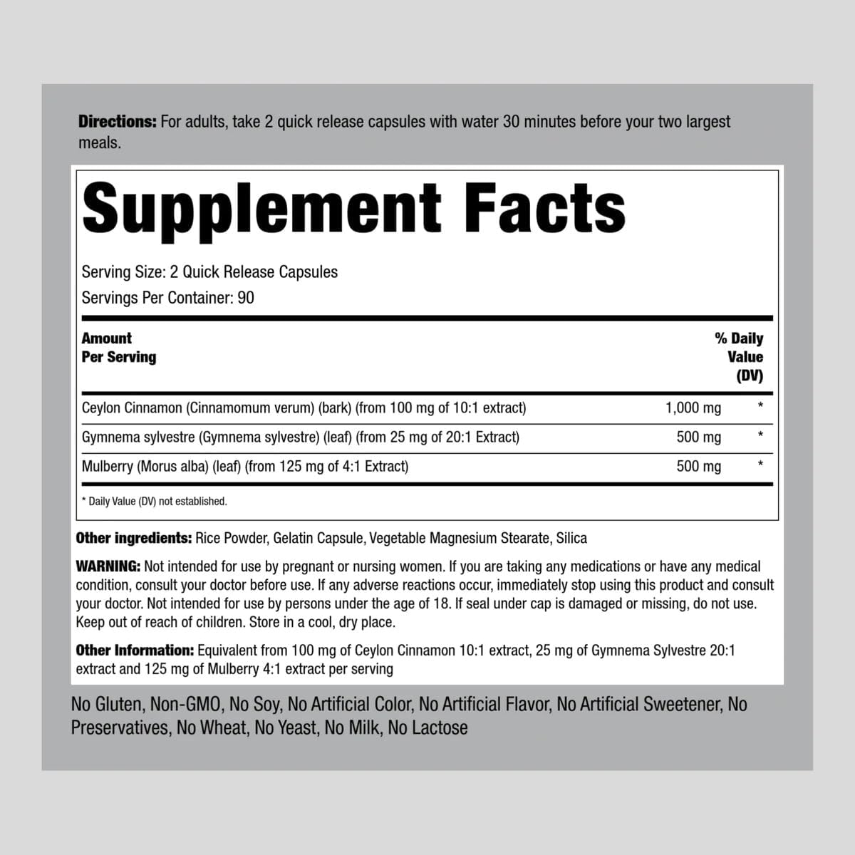 High Potency Ceylon Cinnamon Gymnema Mulberry Complex Capsules - 2000mg, 180ct - Herbal Supplement with Concentrated Extracts - Non-GMO, Gluten Free