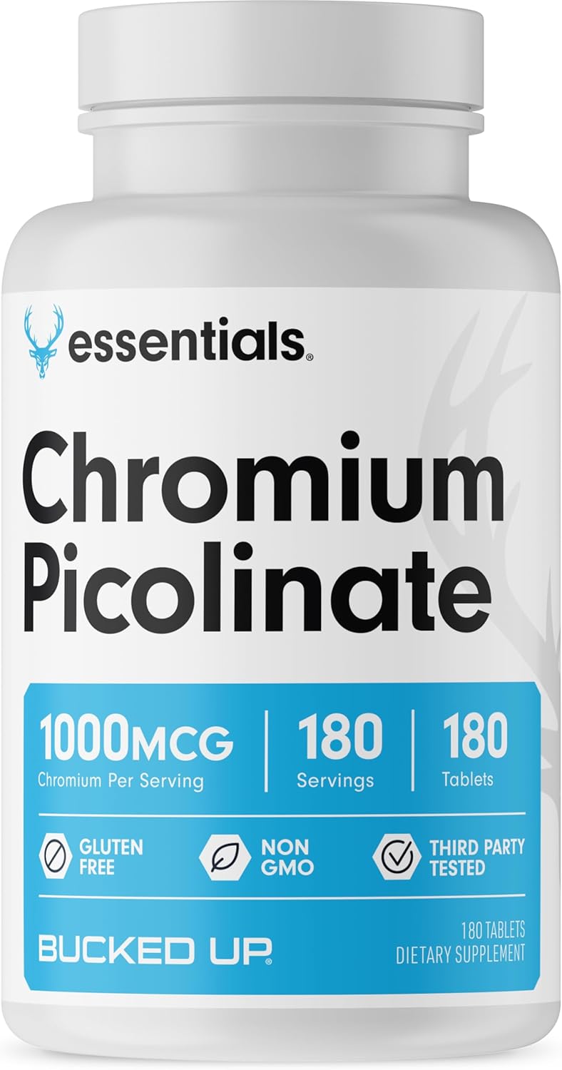 High Potency Chromium Picolinate 1000mcg, Bucked Up Essentials - 180 Tablets (180 Servings)