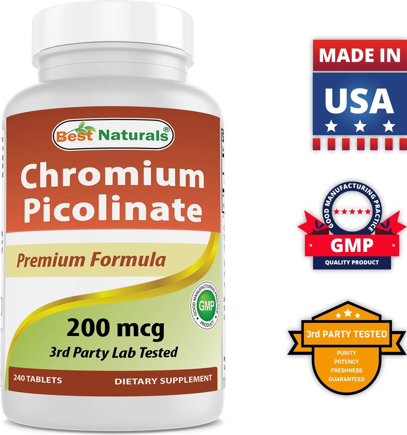 High Potency Chromium Picolinate 200 mcg & Vitamin K2 (MK7) with D3 - Top Quality Natural Supplement