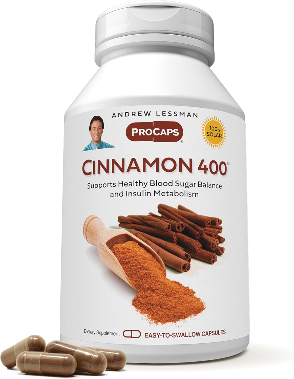 High Potency Cinnamon Extract Capsules - 400mg, 240 Count. No Additives, Easy to Swallow Size by Andrew Lessman