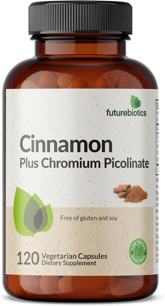 High Potency Cinnamon Plus Chromium Picolinate Supplement by Futurebiotics - 120 Vegetarian Capsules, Non-GMO