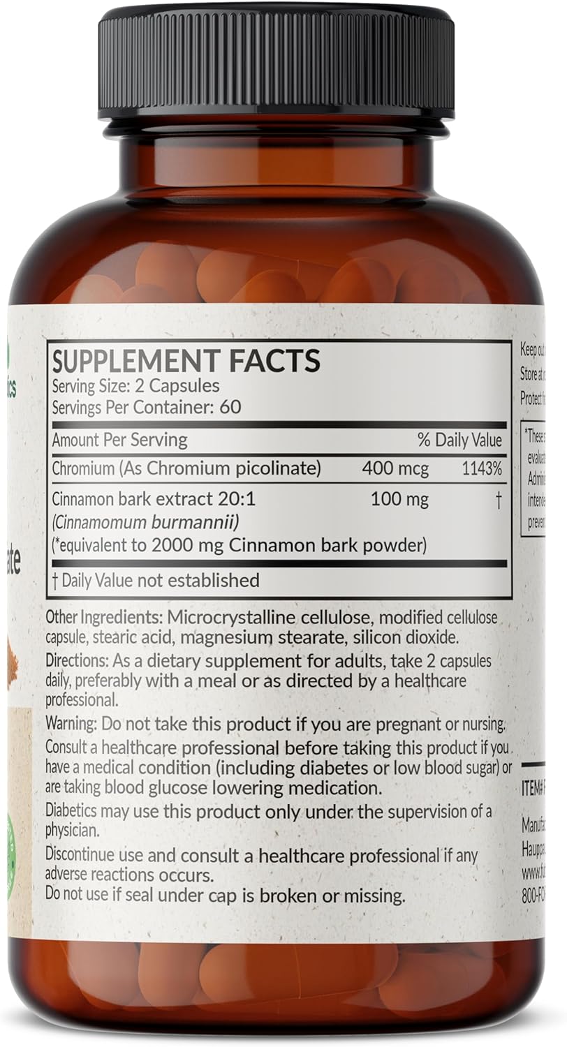 High Potency Cinnamon Plus Chromium Picolinate Supplement by Futurebiotics - 120 Vegetarian Capsules, Non-GMO