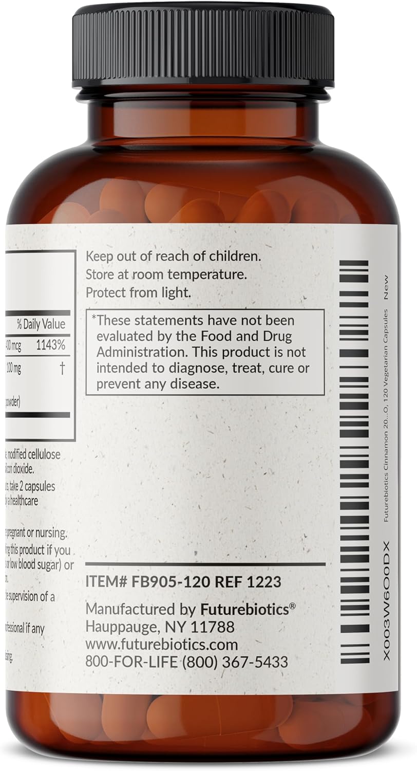 High Potency Cinnamon Plus Chromium Picolinate Supplement by Futurebiotics - 120 Vegetarian Capsules, Non-GMO