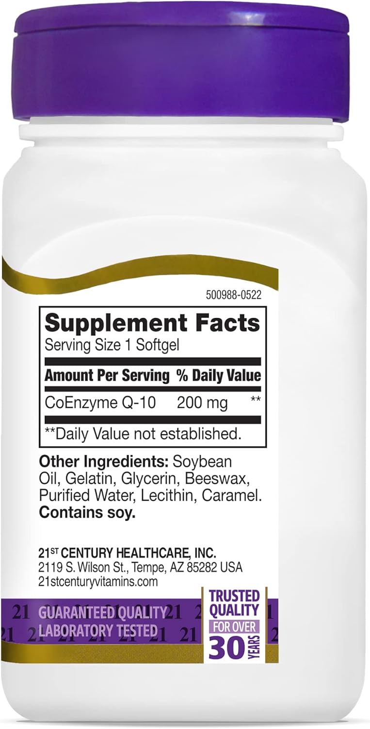 High Potency Co Q10 Softgels - 200mg, 90 Capsules for 21st Century