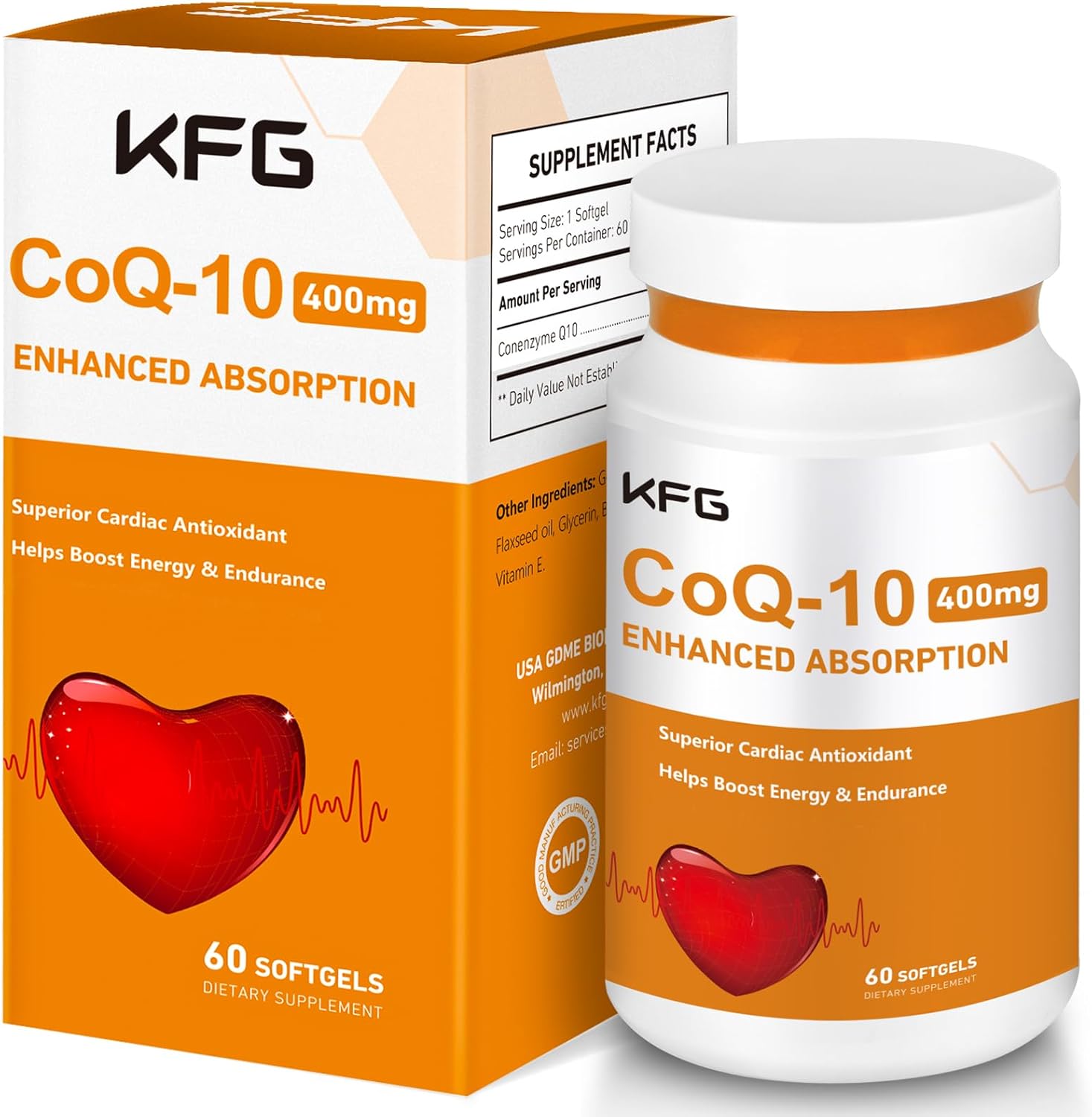 High Potency CoEnzyme Q10 Softgels 400mg for Heart Health, Cardio Support & Energy - Gluten Free
