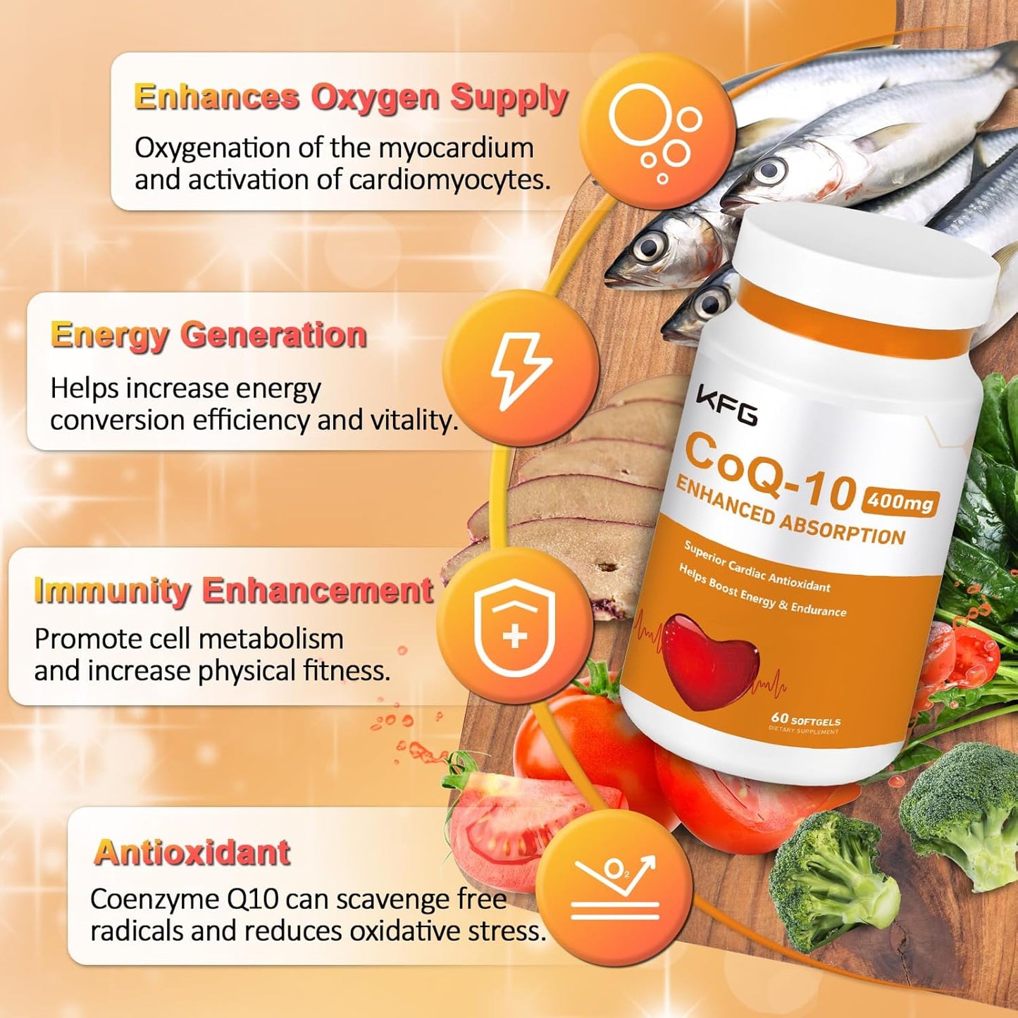 High Potency CoEnzyme Q10 Softgels 400mg for Heart Health, Cardio Support & Energy - Gluten Free