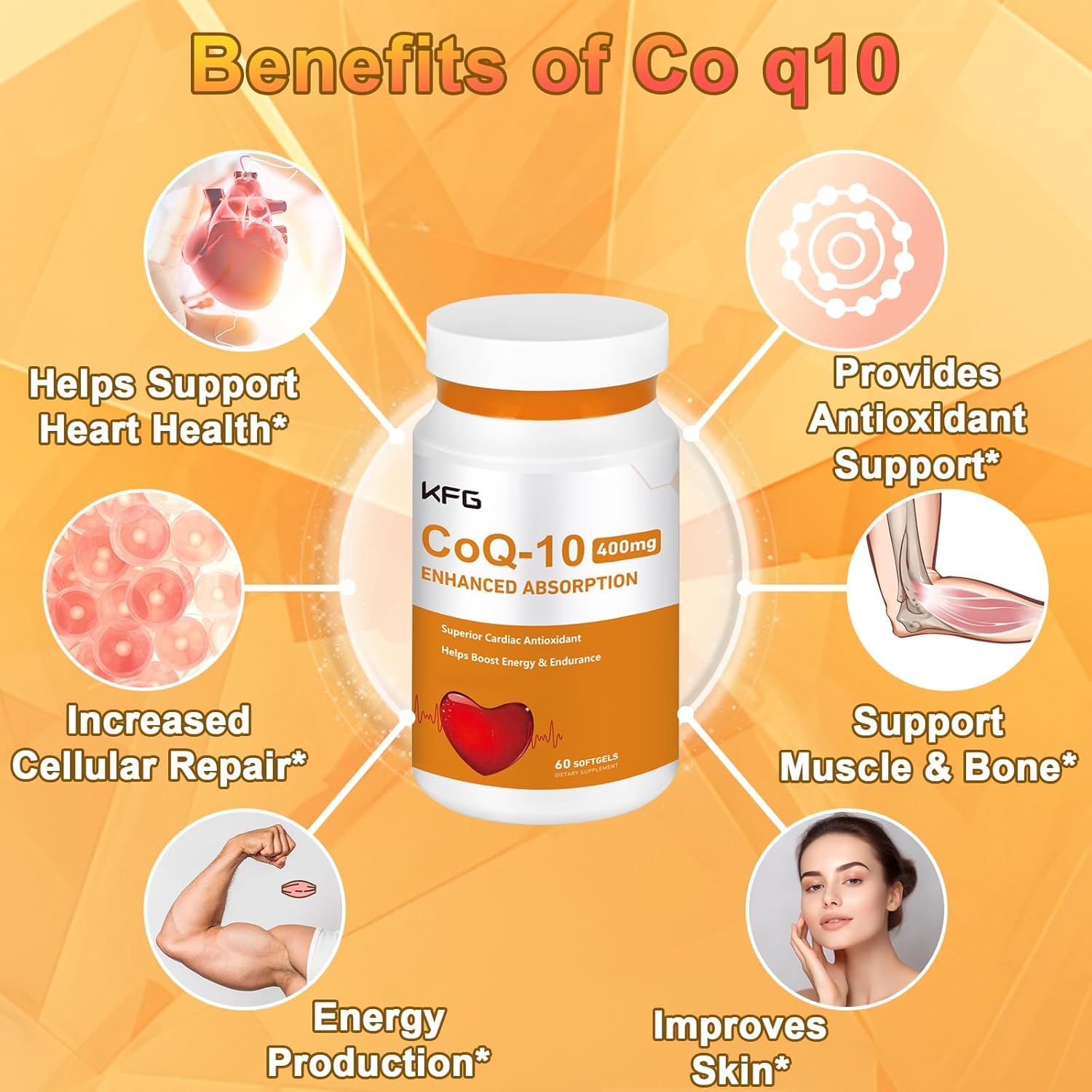 High Potency CoEnzyme Q10 Softgels 400mg for Heart Health, Cardio Support & Energy - Gluten Free
