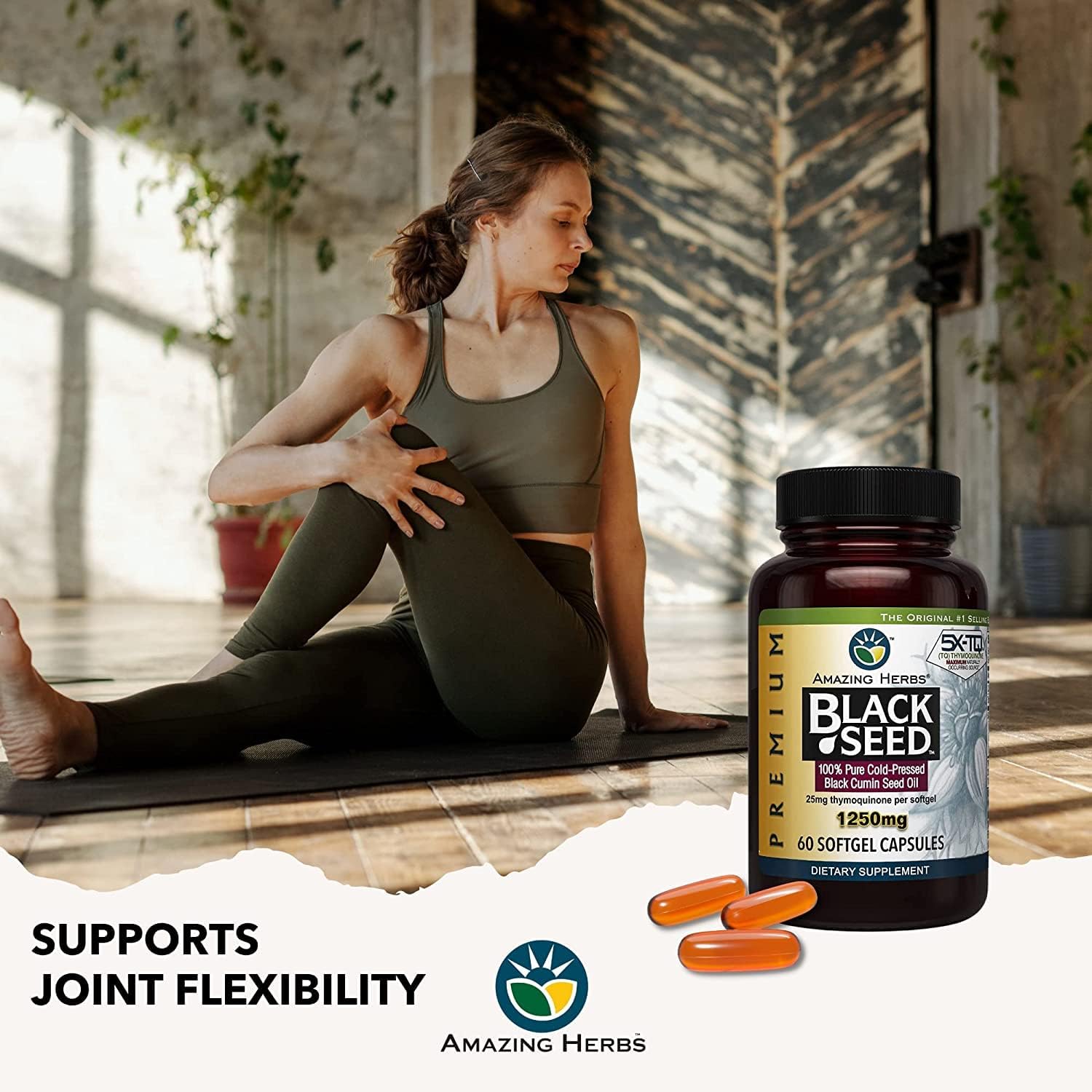 High Potency Cold Pressed Black Seed Oil Capsules for Digestive Health, Immune Support & Brain Function - 60 Count, 1250mg (2 Pack)