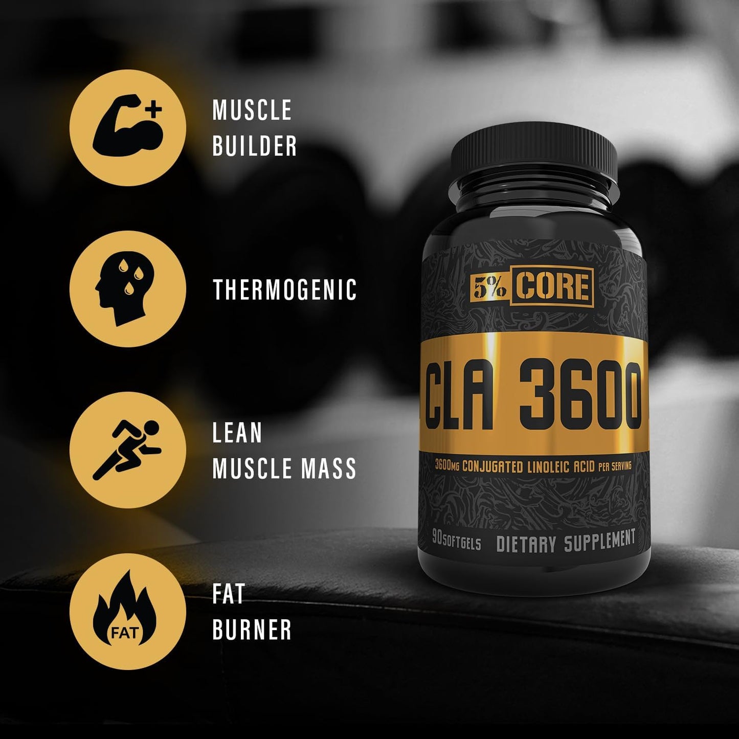 High Potency Core CLA Supplement for Weight Loss, Metabolism & Muscle Support | 3,600mg Conjugated Linoleic Acid | 30 Servings | 90 Softgels