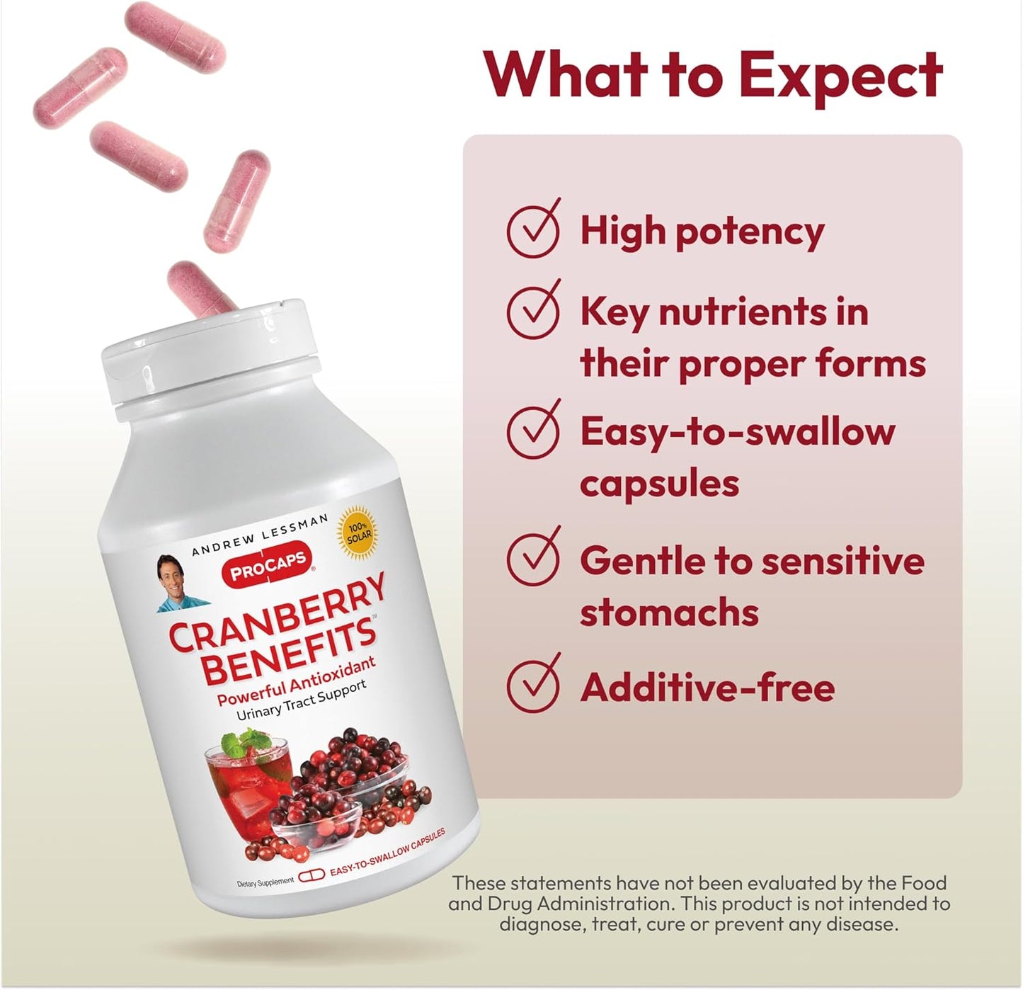 High Potency Cranberry Benefits Capsules for Bladder, Kidney, Urinary Tract Health - 60 Small Easy to Swallow Capsules