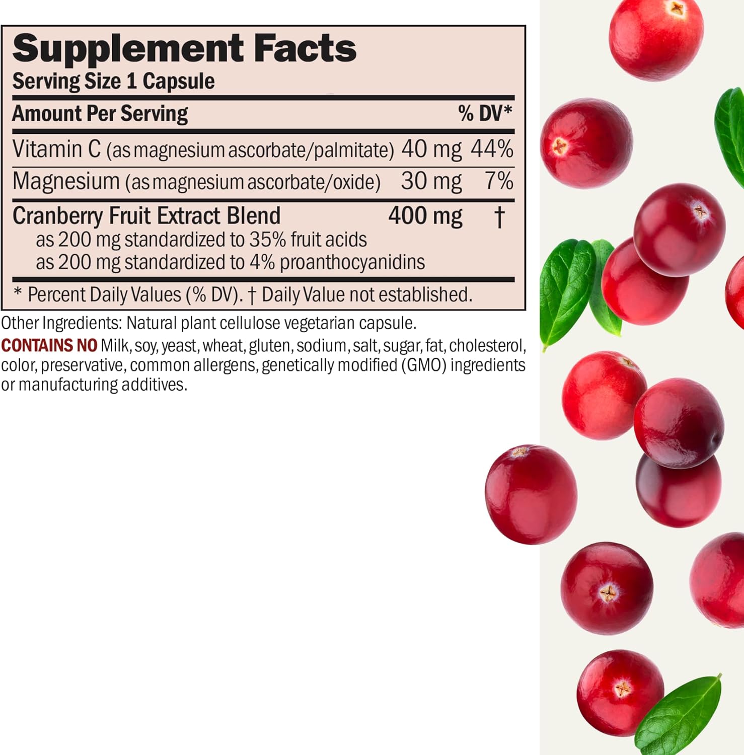 High Potency Cranberry Extract Capsules for Bladder, Kidney, and Urinary Tract Health - 30 Count