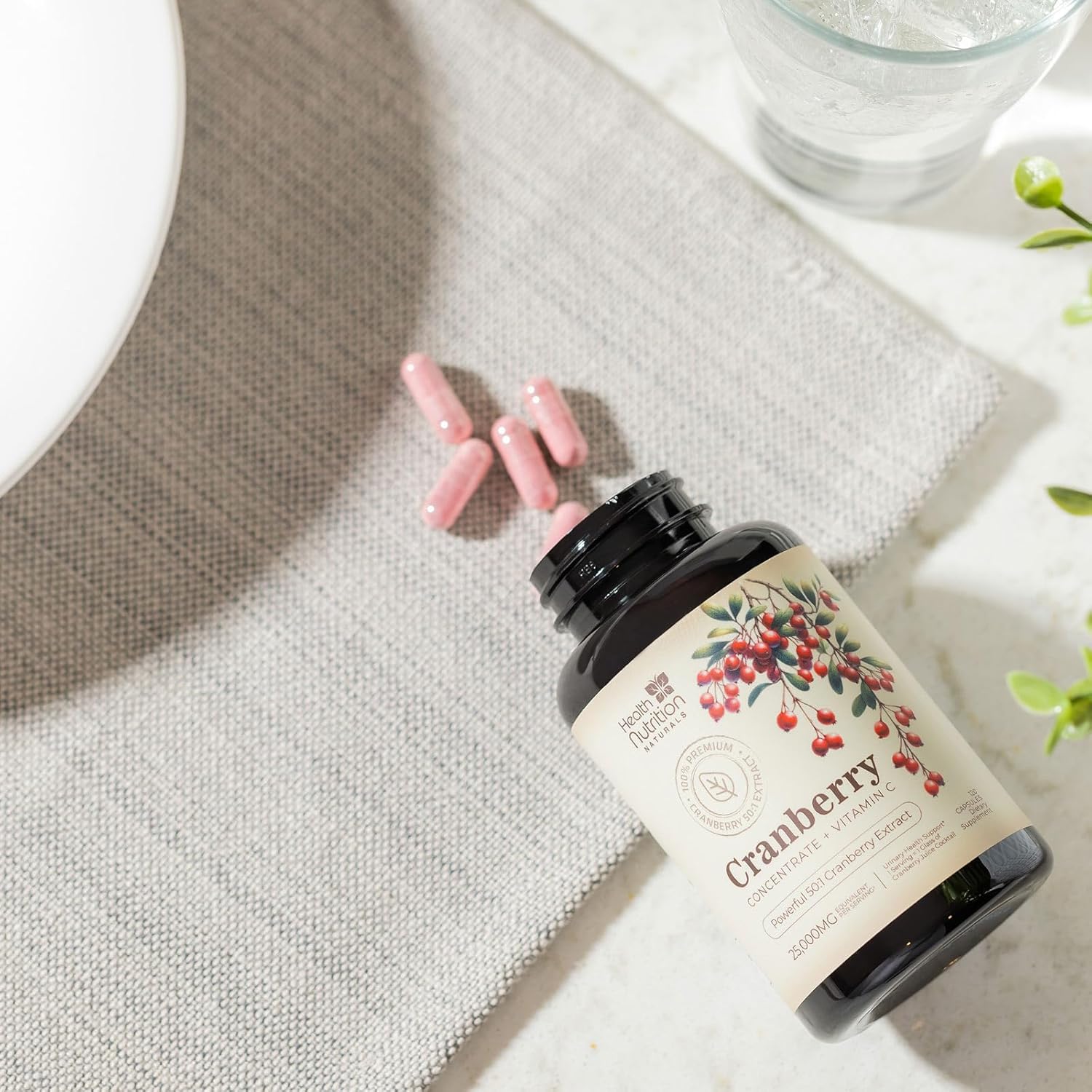 High Potency Cranberry Pills with Vitamin C - 25,000mg Concentrate Extract - Supports Urinary Tract Health - Natural Supplement for Men & Women - 120 Capsules