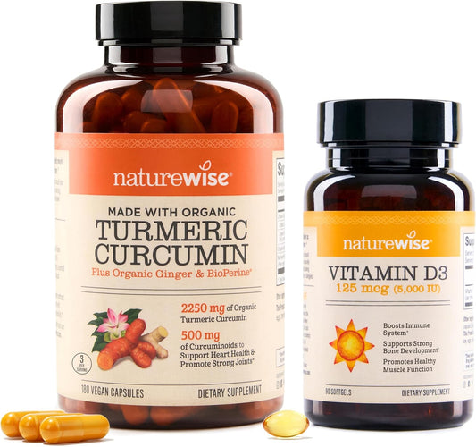 High Potency Curcumin Turmeric with BioPerine & Vitamin D3 for Muscle & Immune Health - 2250mg, 95% Curcuminoids