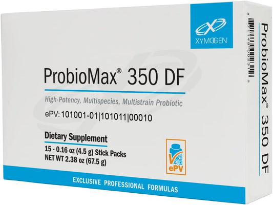 High Potency Dairy-Free Probiotic Supplement - XYMOGEN ProbioMax 350 DF with 350 CFU & 18 Strains for Gut and Immune Health (15 Stick Packs)