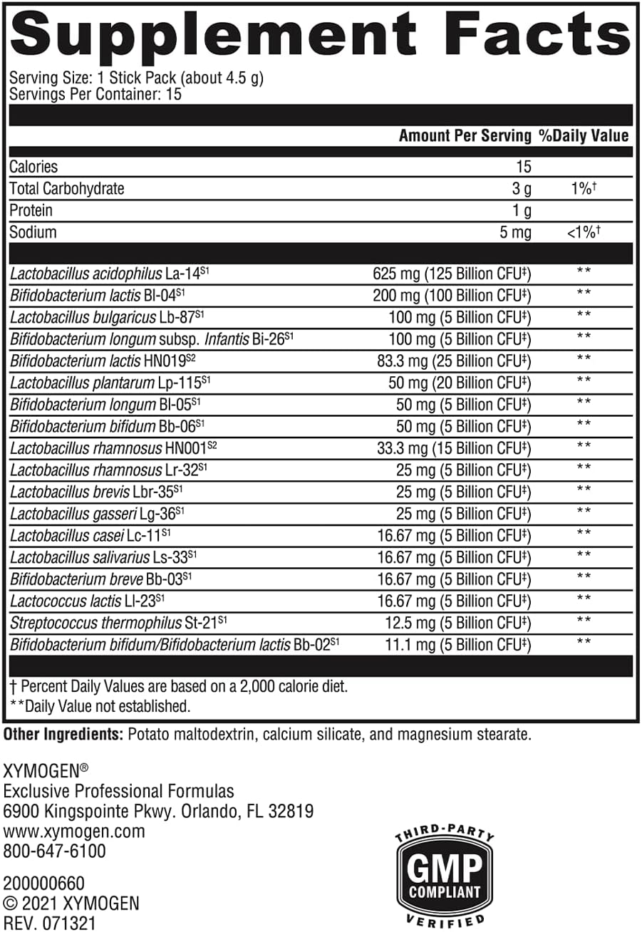 High Potency Dairy-Free Probiotic Supplement - XYMOGEN ProbioMax 350 DF with 350 CFU & 18 Strains for Gut and Immune Health (15 Stick Packs)