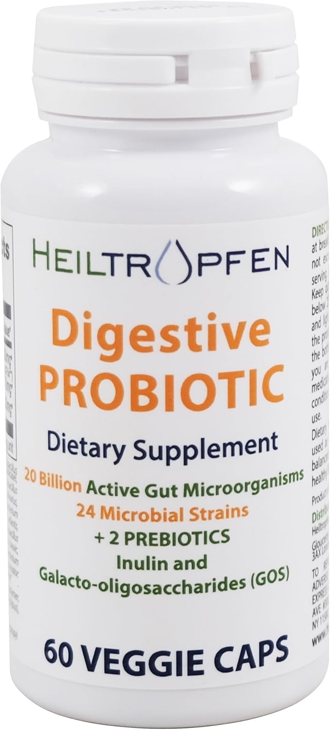 High Potency Digestive Probiotic + Prebiotic Capsules with 24 Strains, 20 Billion CFU - Active Gut Support Supplement