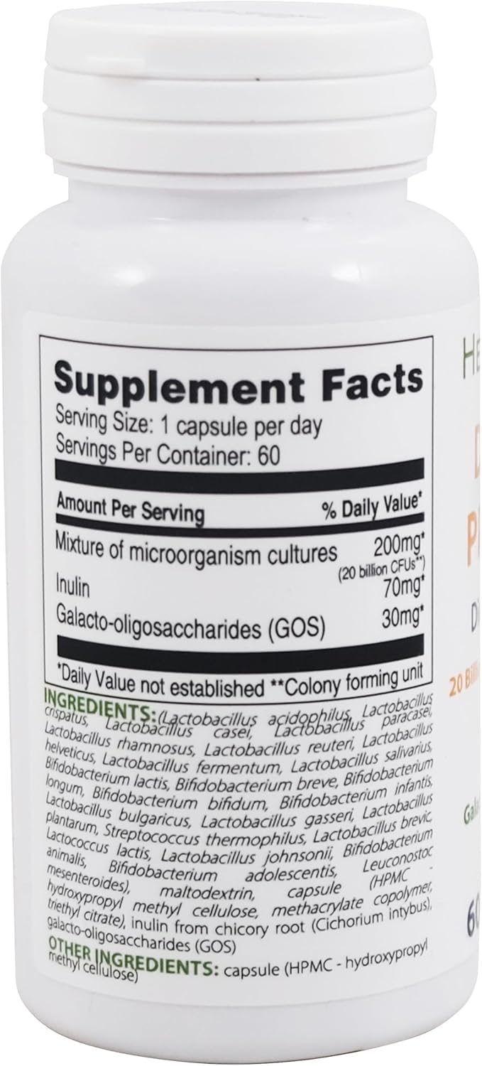 High Potency Digestive Probiotic + Prebiotic Capsules with 24 Strains, 20 Billion CFU - Active Gut Support Supplement