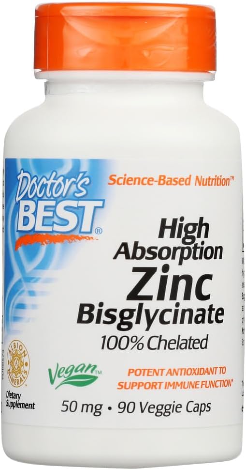 High Potency Doctor's Best Zinc Bisglycinate 50mg for Immune Support and Antioxidant Boost - 90 Count