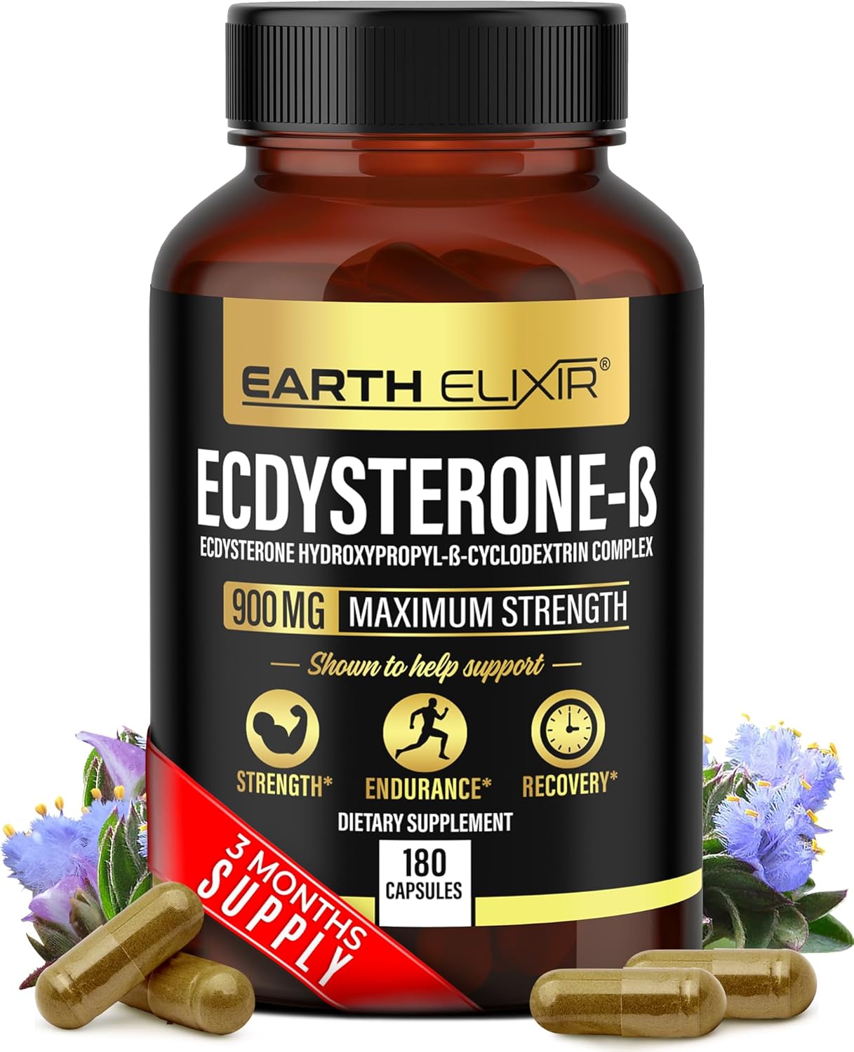 High Potency Earth Elixir Ecdysterone Supplements for Men - 900mg (180 Capsules) - Muscle Building Formula with 95% Beta Ecdysterone - Made in USA