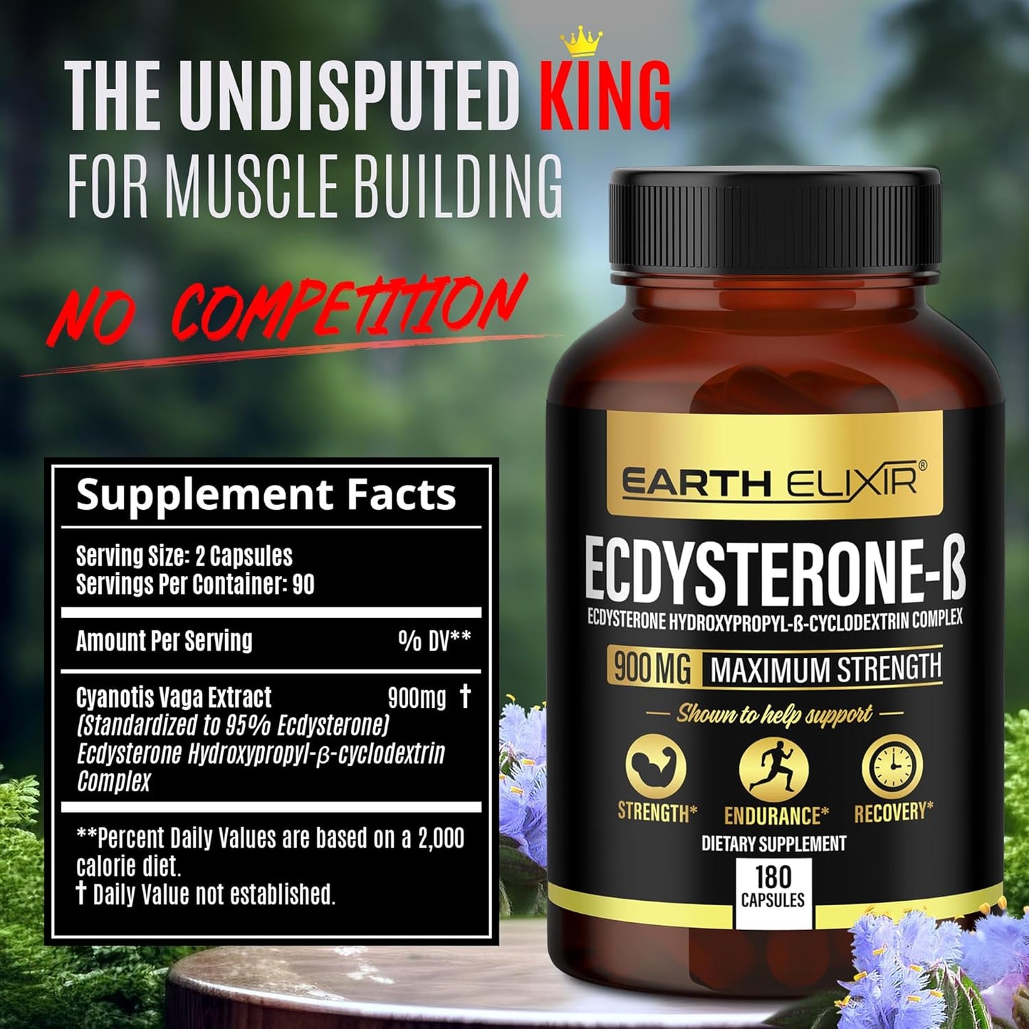 High Potency Earth Elixir Ecdysterone Supplements for Men - 900mg (180 Capsules) - Muscle Building Formula with 95% Beta Ecdysterone - Made in USA