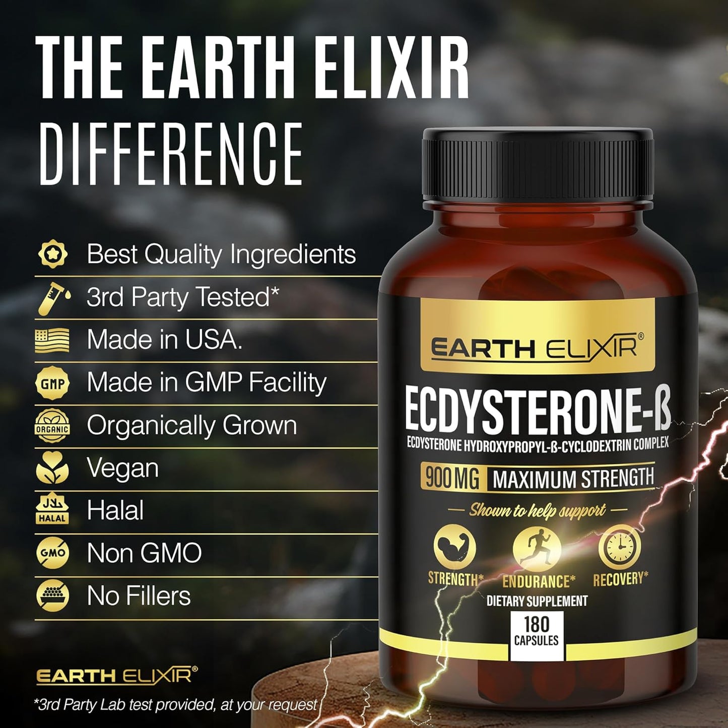 High Potency Earth Elixir Ecdysterone Supplements for Men - 900mg (180 Capsules) - Muscle Building Formula with 95% Beta Ecdysterone - Made in USA