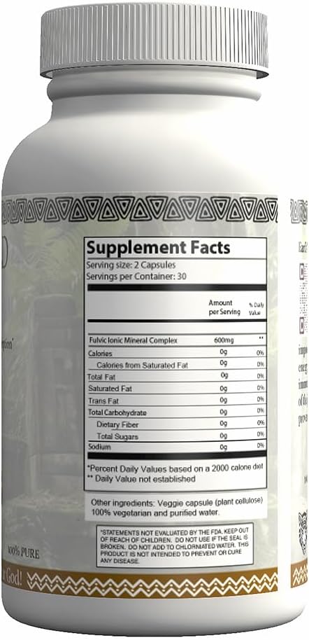 High-Potency Earth-Tek Fulvic Acid Capsules - 60 Count for Immune Support and Overall Health