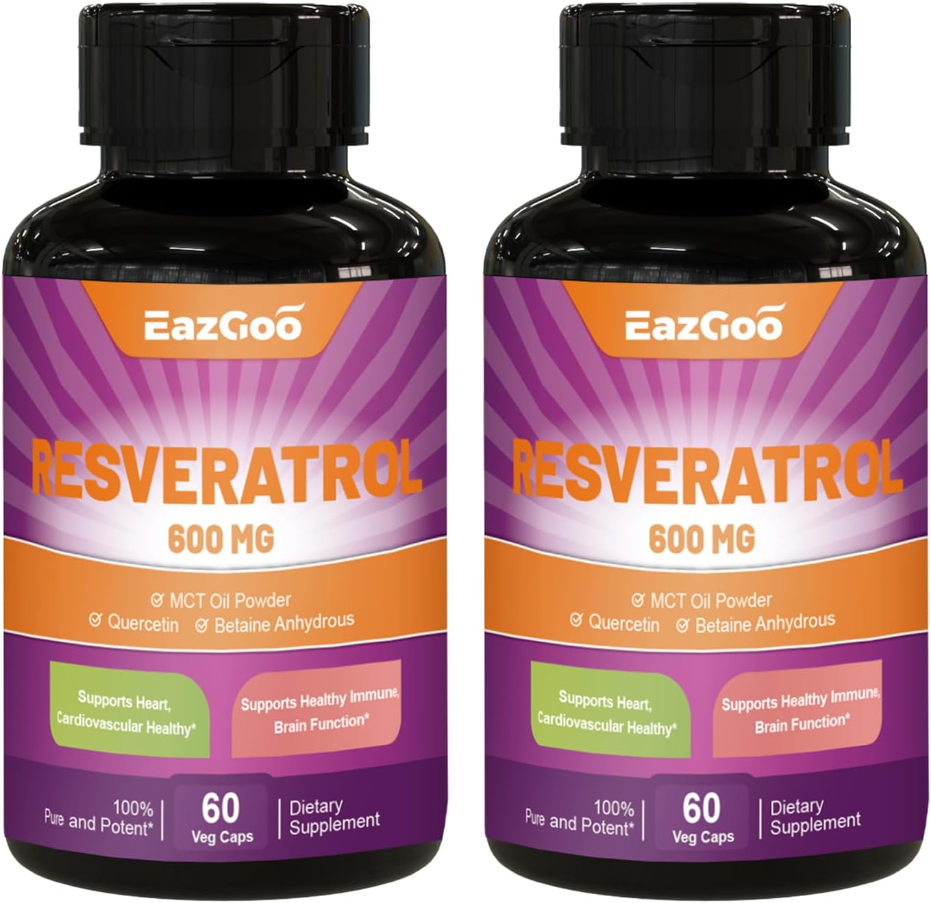 High Potency EAZGOO Resveratrol 600mg Capsules - Trans-Resveratrol Antioxidant Supplement for Healthy Aging Support (120 Count)
