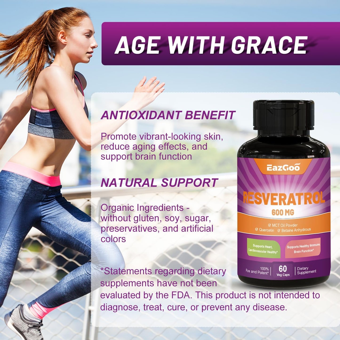 High Potency EAZGOO Resveratrol 600mg Capsules - Trans-Resveratrol Antioxidant Supplement for Healthy Aging Support (120 Count)