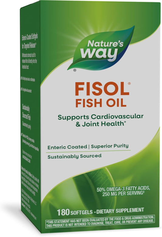 High Potency Enteric Coated Fisol Fish Oil for Cardiovascular and Joint Health - 180 Softgels