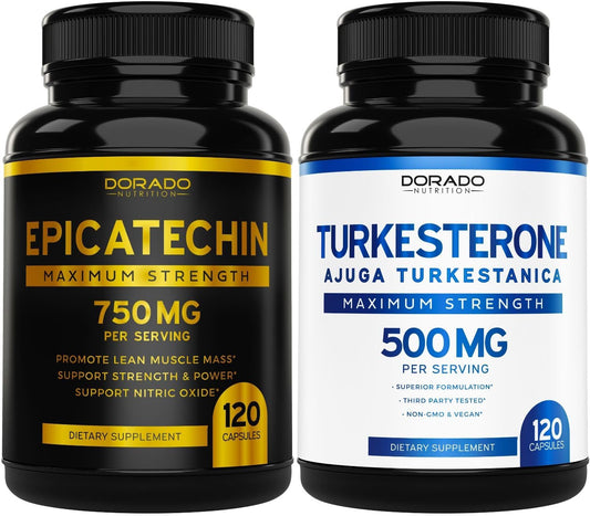 High Potency Epicatechin Extract and Turkesterone Supplement Combo - 120 Capsules Each, 750mg and 500mg Per Serving