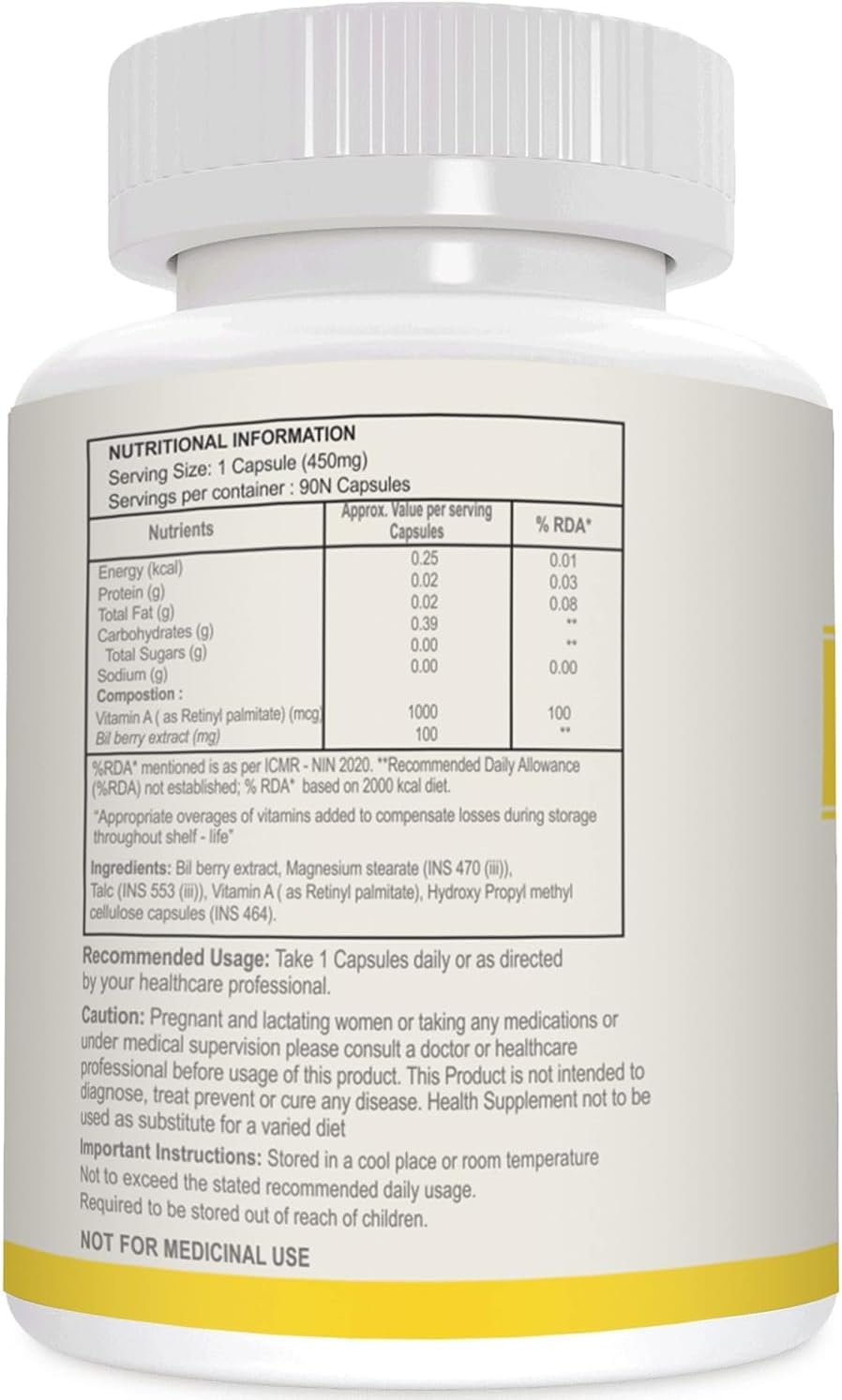 High Potency Eterna.l-Health Vitamin A Capsules with Bilberry Extracts - Supports Vision & Immune System - 90 Veg Capsules