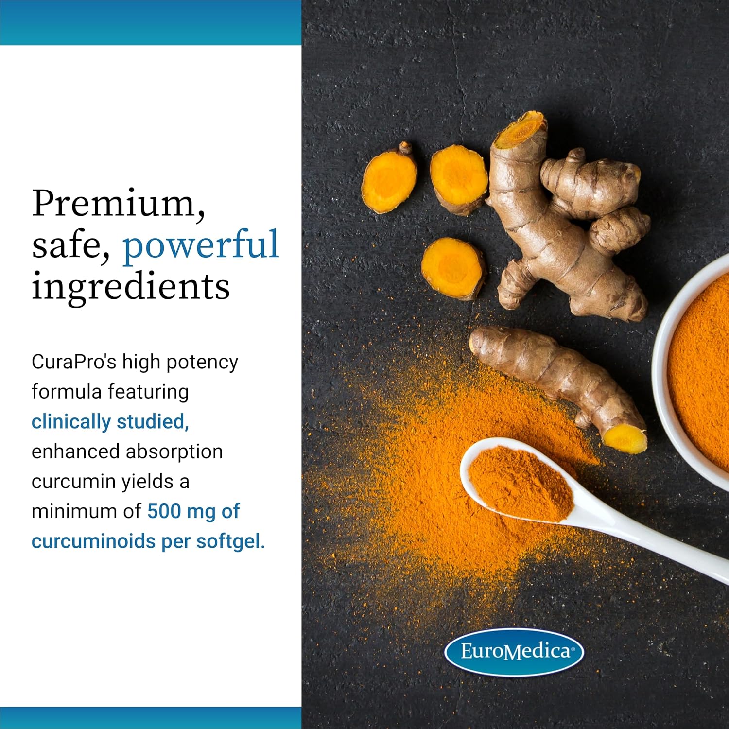 High Potency Euromedica CuraPro 750 mg Turmeric Curcumin Softgels - Liver, Brain & Immune Support - 120 Servings - 120 Count