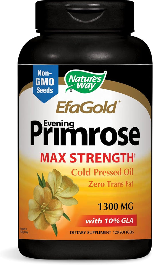 High Potency Evening Primrose Oil Softgels, 1300mg - 120 Count, Cold Pressed EFA Gold Supplement by Nature's Way